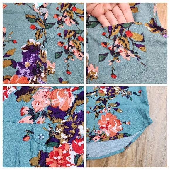 🔺️NWT Market & Spruce Sage Floral Prat Henley Sleeveless Top Large - Picture 9 of 13
